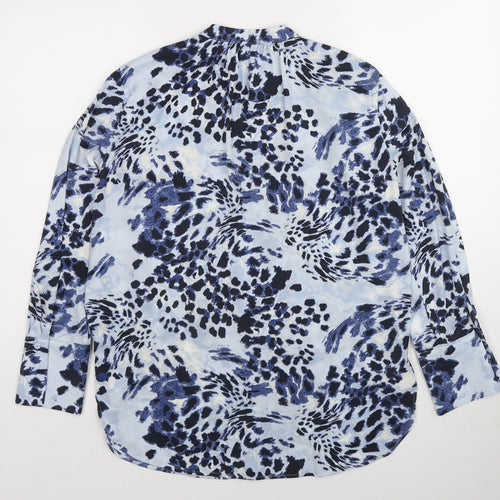 Marks and Spencer Womens Blue Animal Print Polyester Basic Blouse Size 10 V-Neck