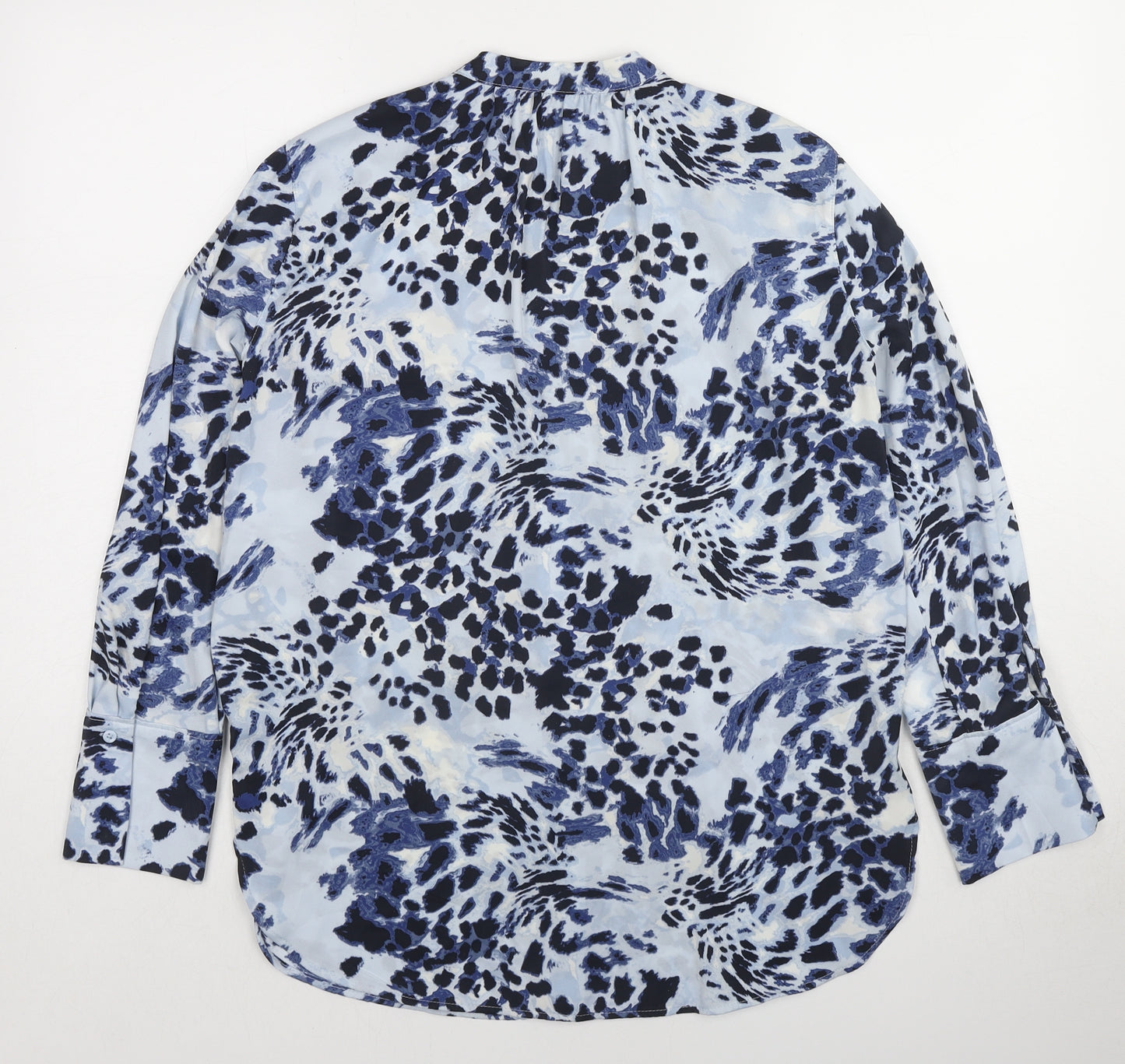 Marks and Spencer Womens Blue Animal Print Polyester Basic Blouse Size 10 V-Neck