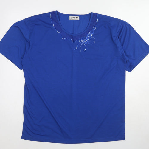 Lucky Womens Blue Cotton Basic T-Shirt Size L Crew Neck