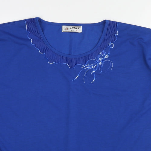 Lucky Womens Blue Cotton Basic T-Shirt Size L Crew Neck