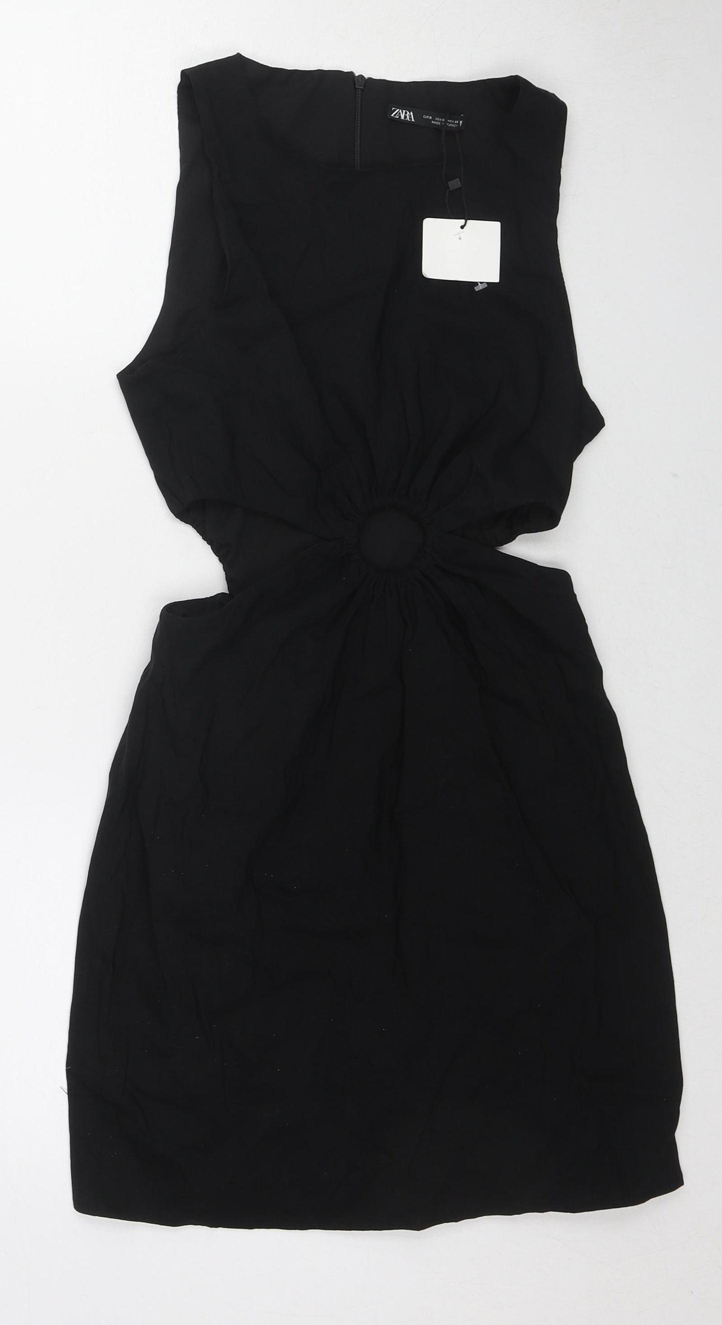 Zara Womens Black Polyester Bodycon Size S Round Neck Zip