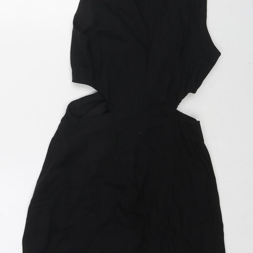 Zara Womens Black Polyester Bodycon Size S Round Neck Zip