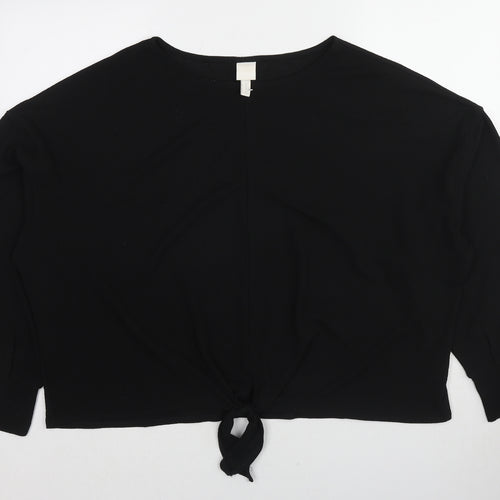 H&M Womens Black Polyester Basic Blouse Size XL Round Neck - Tie Front Detail