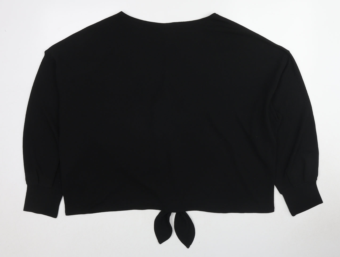 H&M Womens Black Polyester Basic Blouse Size XL Round Neck - Tie Front Detail