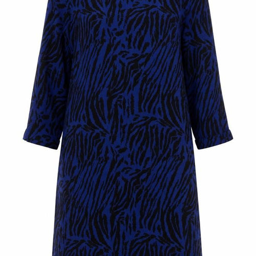 Marks and Spencer Womens Blue Animal Print Viscose A-Line Size 10 Boat Neck Pullover - Tiger pattern