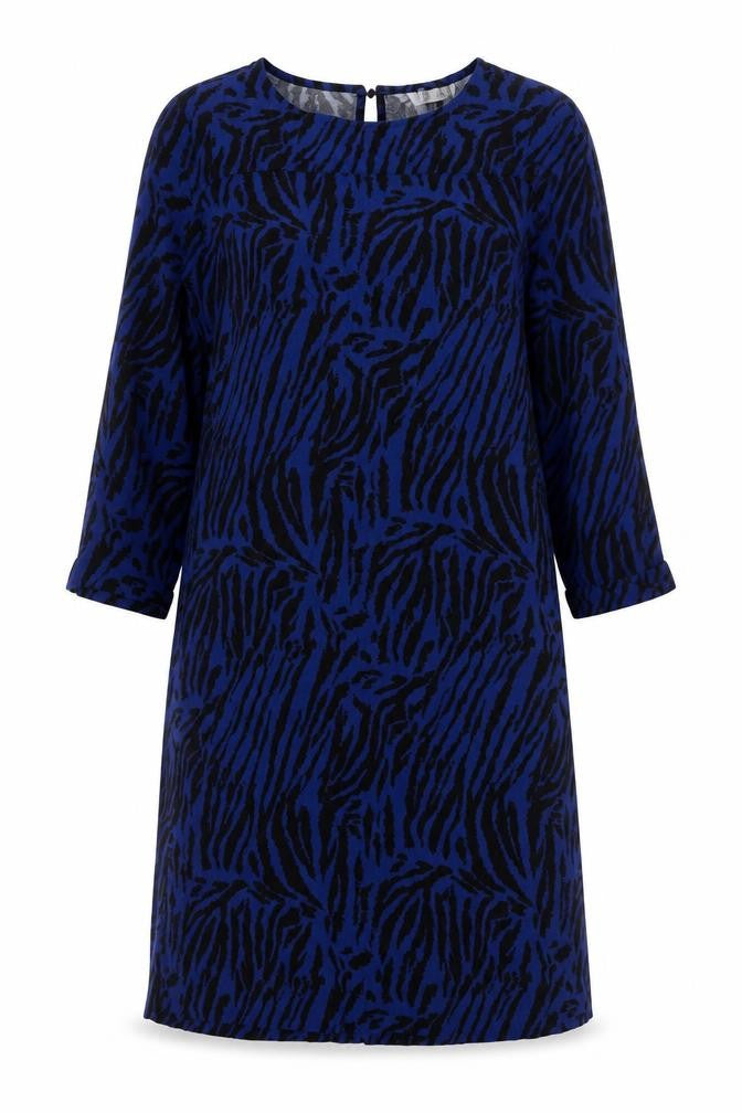 Marks and Spencer Womens Blue Animal Print Viscose A-Line Size 10 Boat Neck Pullover - Tiger pattern
