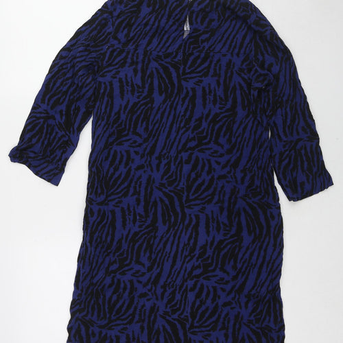 Marks and Spencer Womens Blue Animal Print Viscose A-Line Size 10 Boat Neck Pullover - Tiger pattern