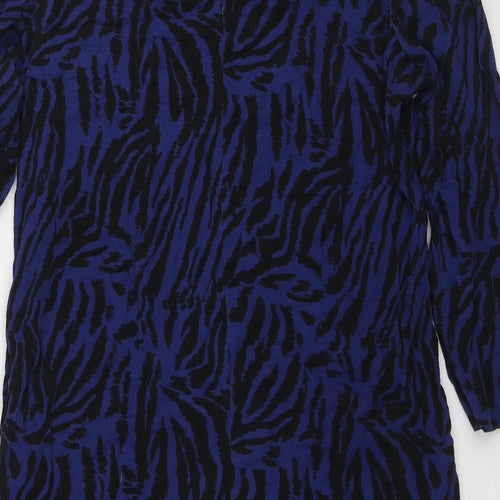 Marks and Spencer Womens Blue Animal Print Viscose A-Line Size 10 Boat Neck Pullover - Tiger pattern
