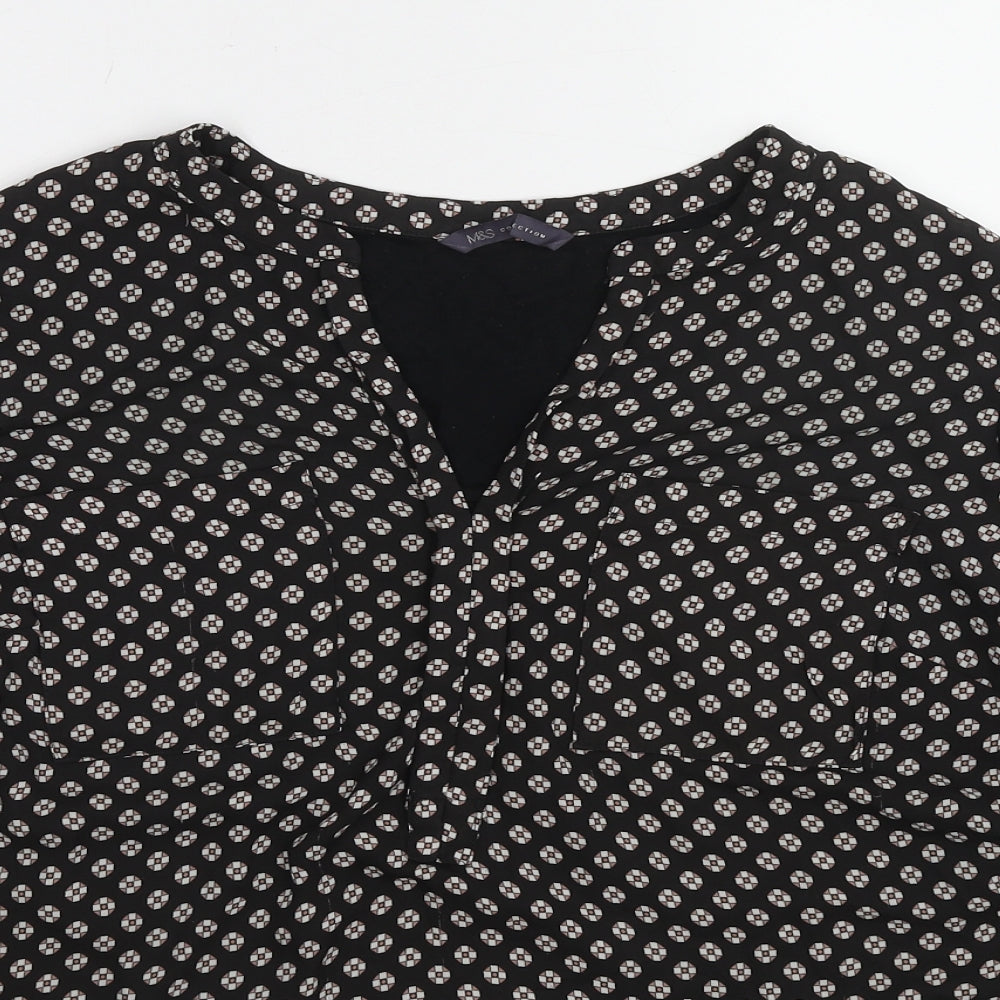 Marks and Spencer Womens Black Geometric Polyester Basic Blouse Size 18 V-Neck