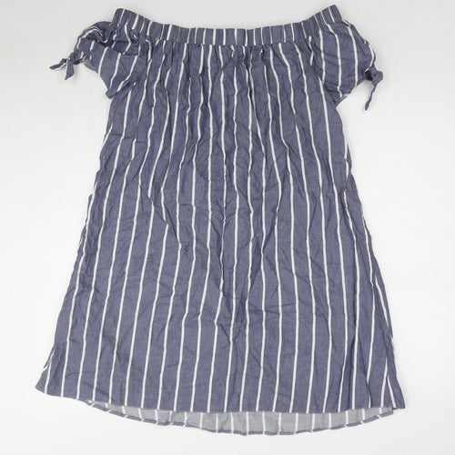 ASOS Womens Blue Striped Cotton A-Line Size 10 Off the Shoulder Pullover