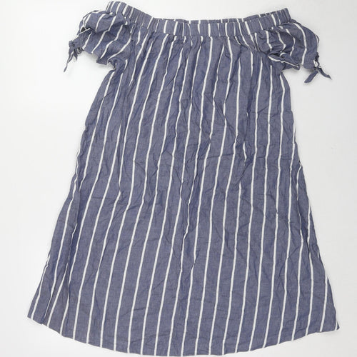 ASOS Womens Blue Striped Cotton A-Line Size 10 Off the Shoulder Pullover