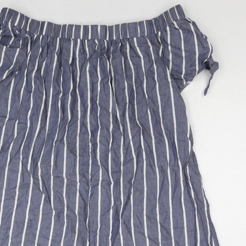 ASOS Womens Blue Striped Cotton A-Line Size 10 Off the Shoulder Pullover