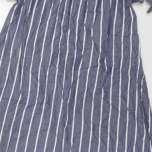 ASOS Womens Blue Striped Cotton A-Line Size 10 Off the Shoulder Pullover
