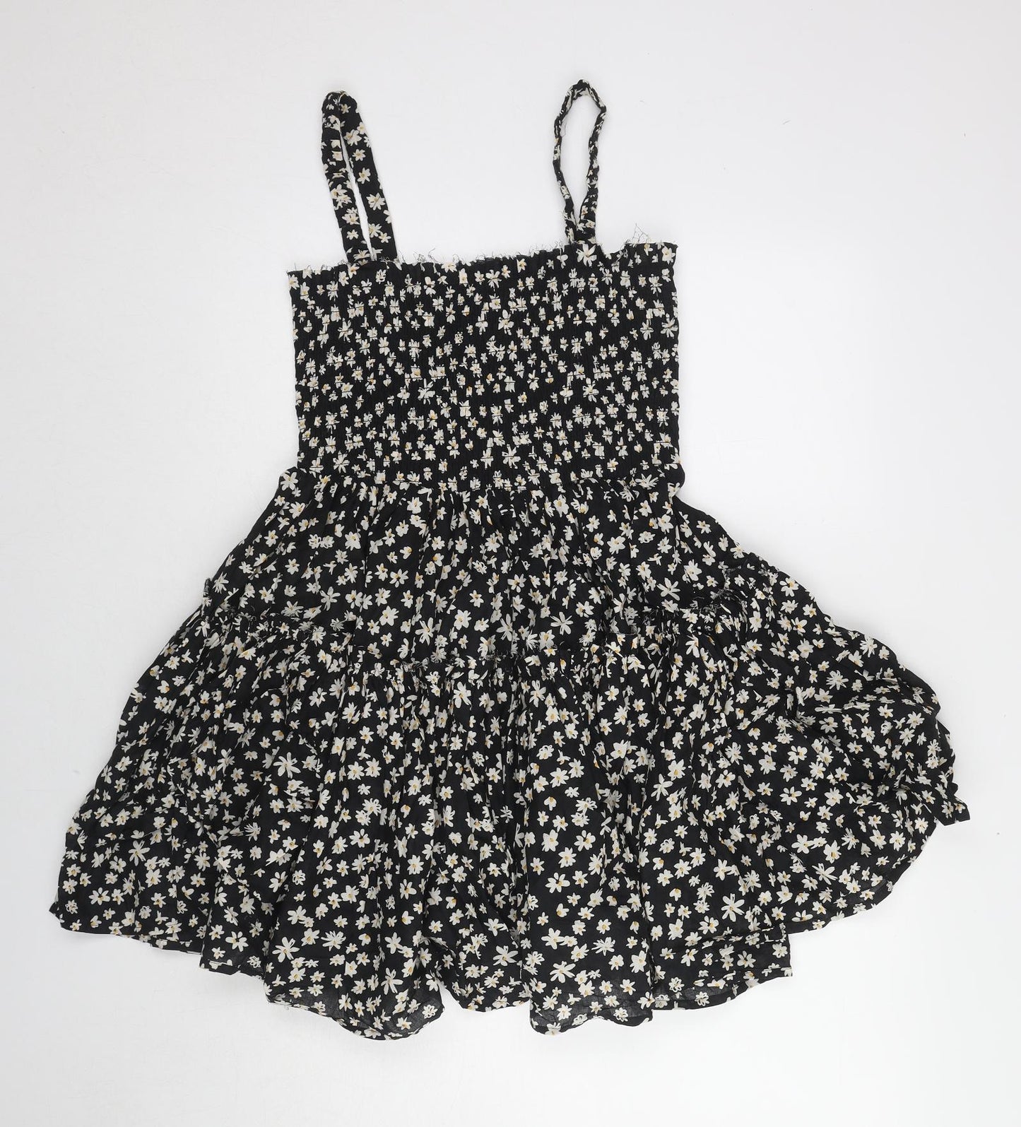 ASOS Womens Black Floral Cotton Tank Dress Size 8 Square Neck Pullover