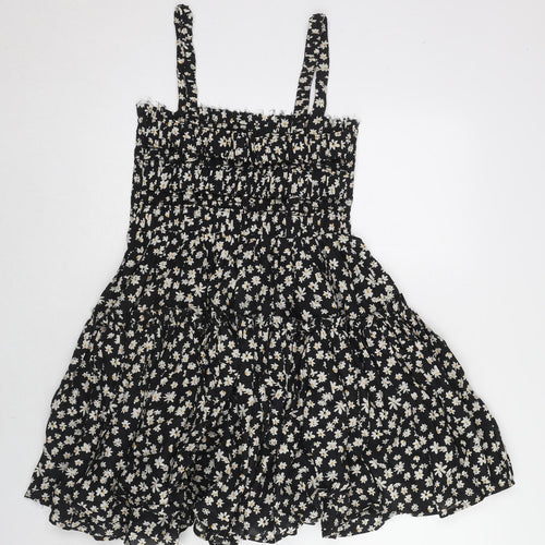 ASOS Womens Black Floral Cotton Tank Dress Size 8 Square Neck Pullover