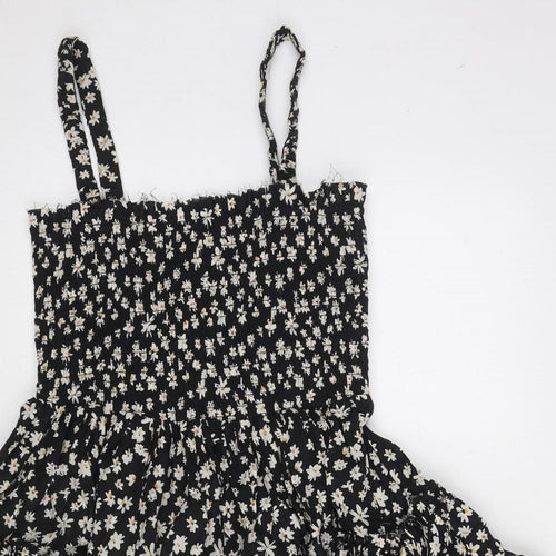 ASOS Womens Black Floral Cotton Tank Dress Size 8 Square Neck Pullover