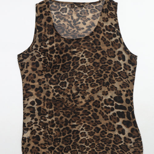 Select Womens Brown Animal Print Polyester Basic Tank Size 12 Scoop Neck - Leopard Print