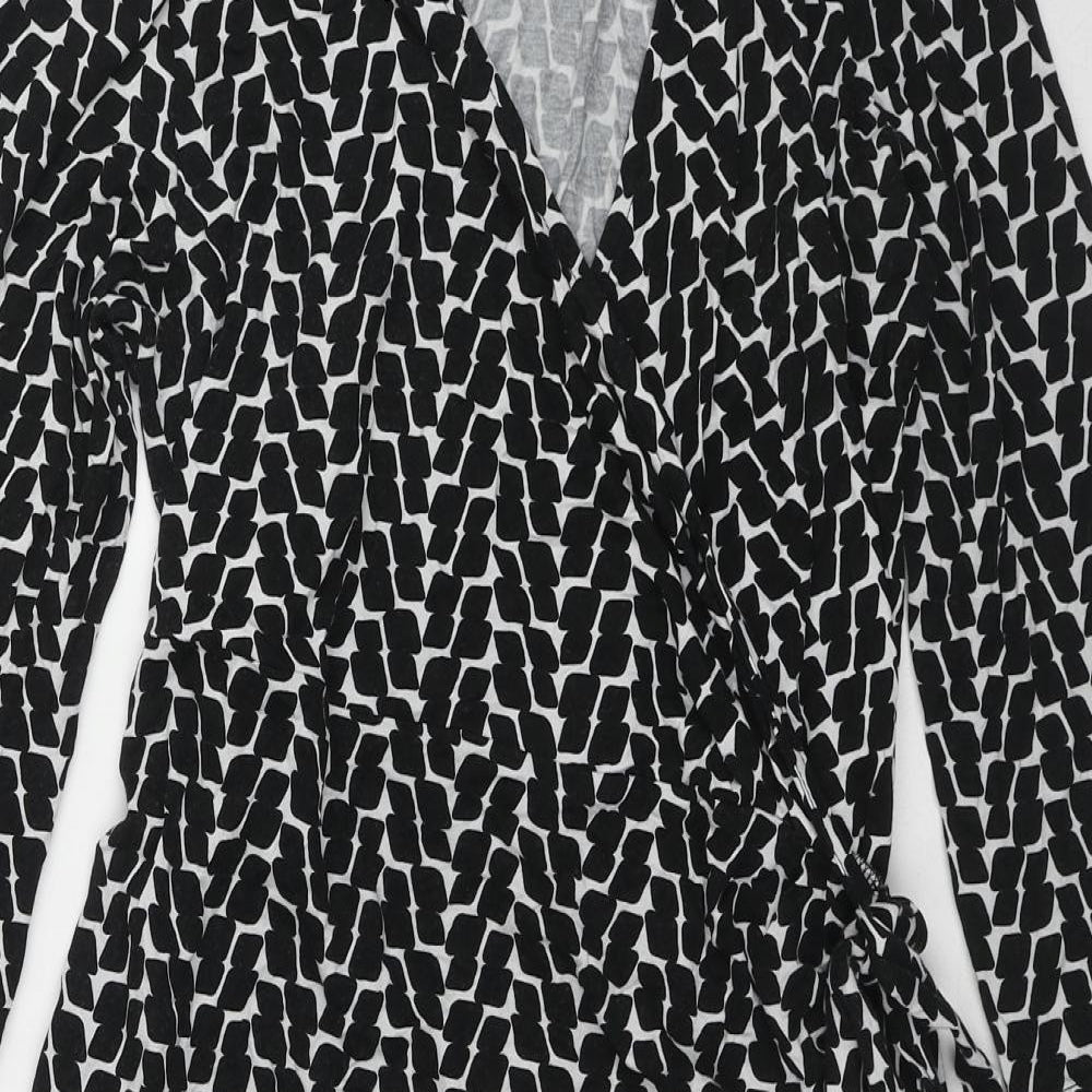 Seraphine Womens Black Geometric Viscose Wrap Dress Size 12 V-Neck Tie