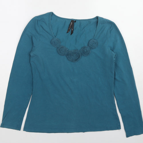 FLOWER Womens Blue Cotton Basic T-Shirt Size 12 Scoop Neck
