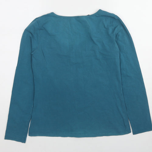 FLOWER Womens Blue Cotton Basic T-Shirt Size 12 Scoop Neck