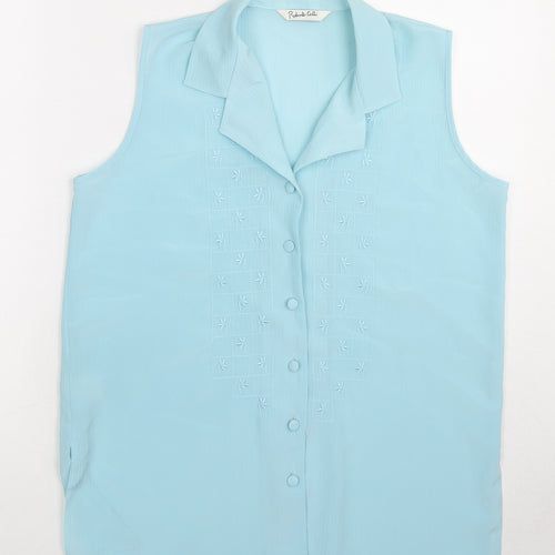 Robento Celli Womens Blue Polyester Basic Button-Up Size 14 Collared