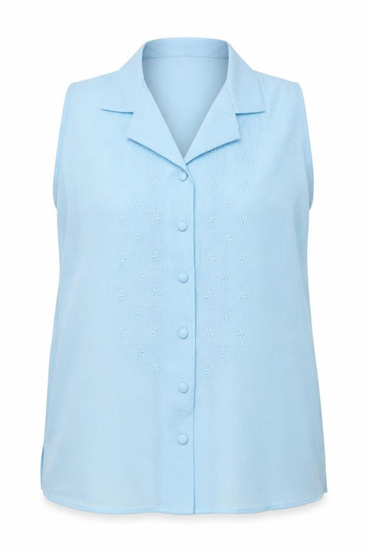 Front view of Robento Celli women’s blue polyester basic button-up, size UK 14, collared
