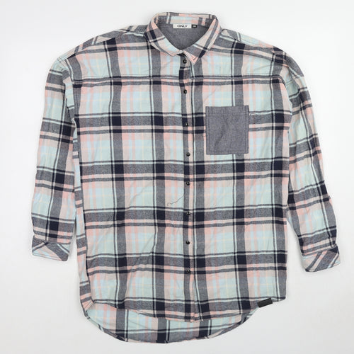 Only Womens Multicoloured Plaid Cotton Basic Button-Up Size 10 Collared