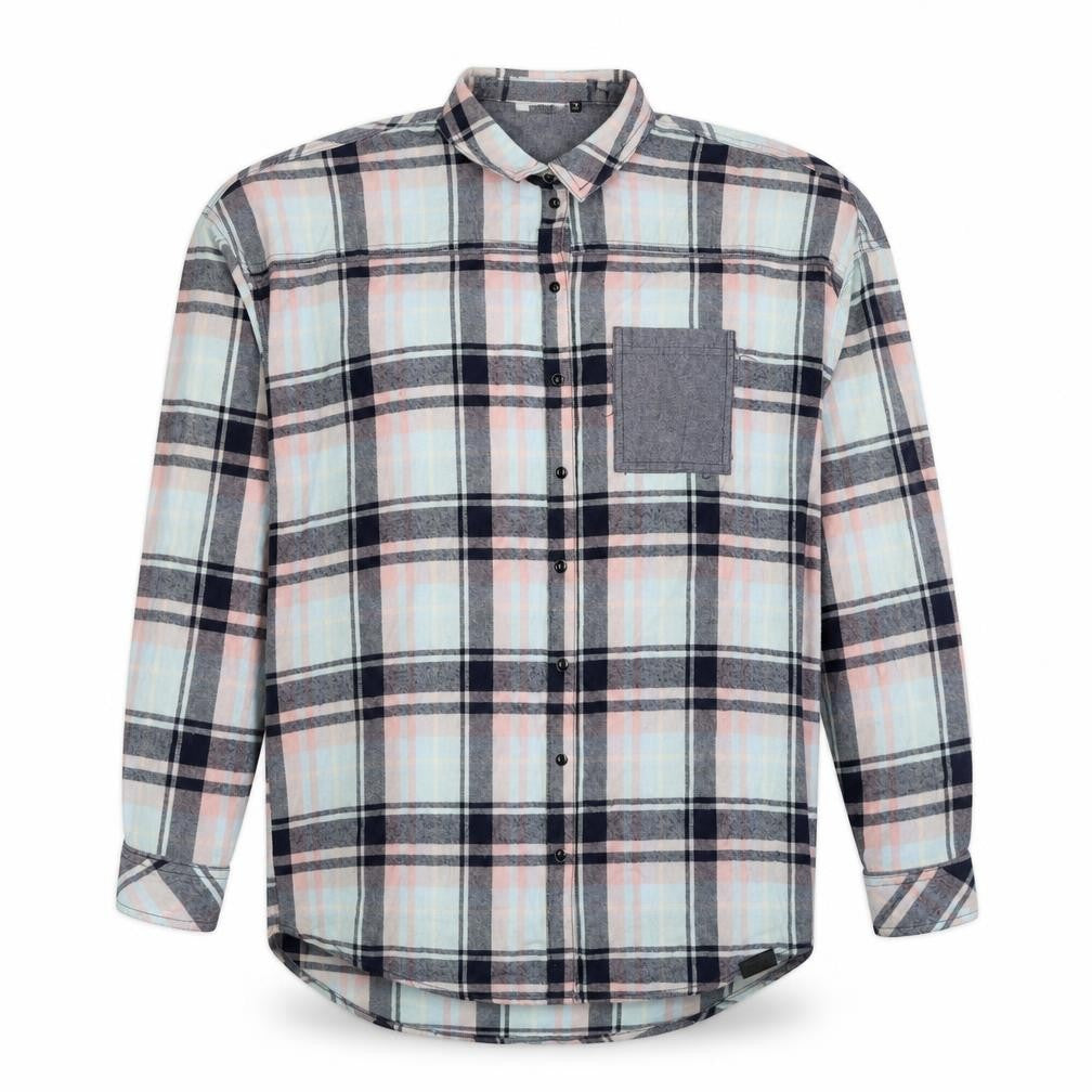 Front view of Only women’s multicoloured plaid cotton basic button-up, size UK 10, collared
