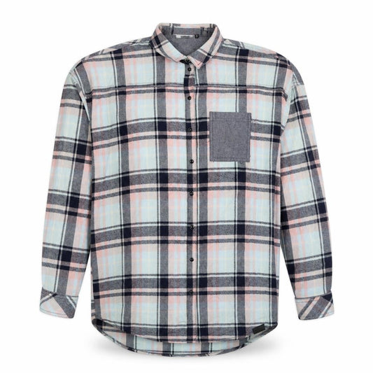 Front view of Only women’s multicoloured plaid cotton basic button-up, size UK 10, collared