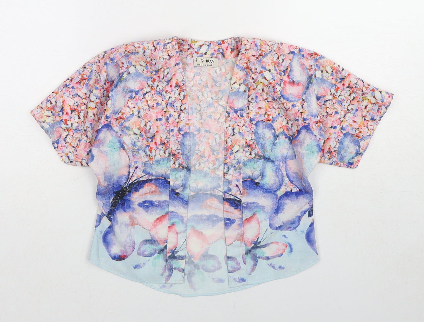 NEXT Girls Multicoloured Geometric Polyester Kimono Blouse Size 3 Years V-Neck Pullover - Butterfly Pattern