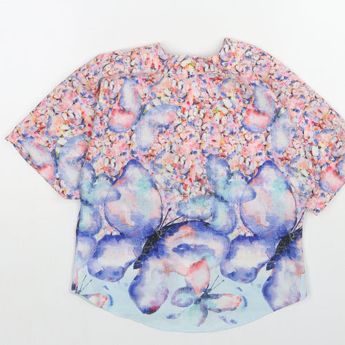 NEXT Girls Multicoloured Geometric Polyester Kimono Blouse Size 3 Years V-Neck Pullover - Butterfly Pattern