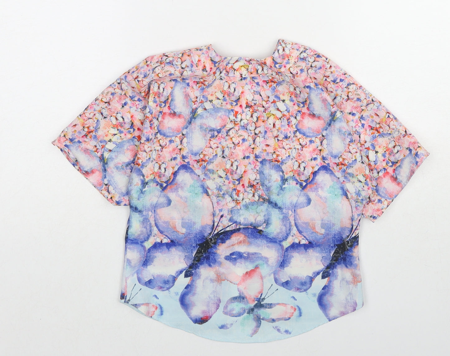 NEXT Girls Multicoloured Geometric Polyester Kimono Blouse Size 3 Years V-Neck Pullover - Butterfly Pattern