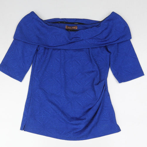 Jolie Moi Womens Blue Geometric Polyester Basic Blouse Size 12 Off the Shoulder