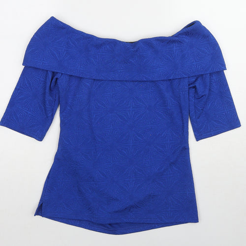Jolie Moi Womens Blue Geometric Polyester Basic Blouse Size 12 Off the Shoulder