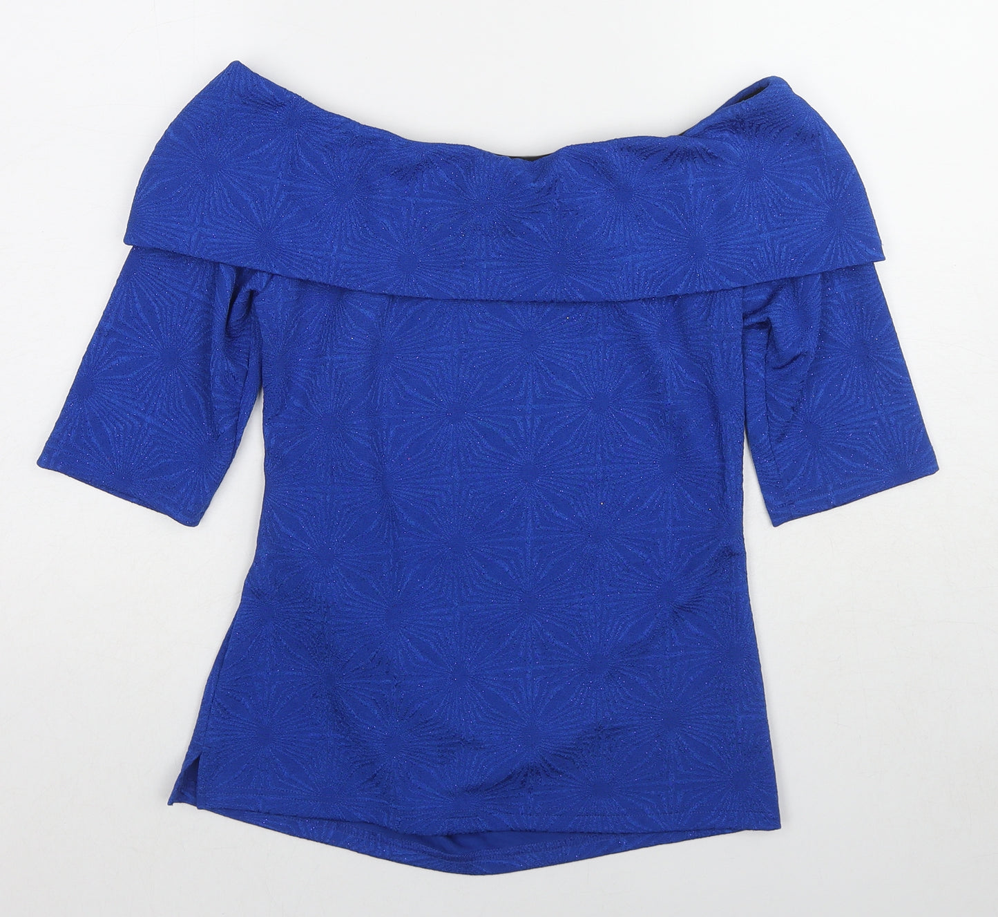 Jolie Moi Womens Blue Geometric Polyester Basic Blouse Size 12 Off the Shoulder