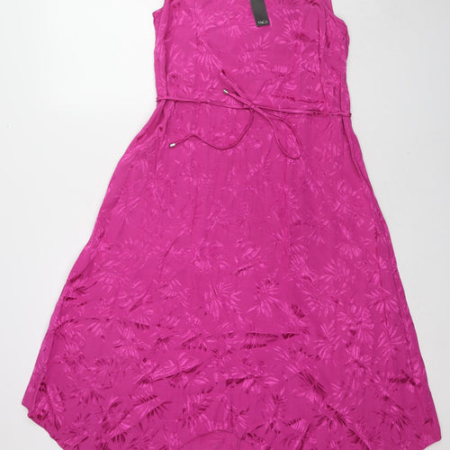 M&Co Womens Pink Geometric Polyester Trapeze & Swing Size 12 V-Neck Pullover - Leaf pattern