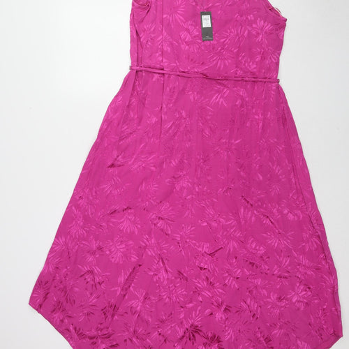 M&Co Womens Pink Geometric Polyester Trapeze & Swing Size 12 V-Neck Pullover - Leaf pattern