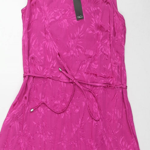 M&Co Womens Pink Geometric Polyester Trapeze & Swing Size 12 V-Neck Pullover - Leaf pattern