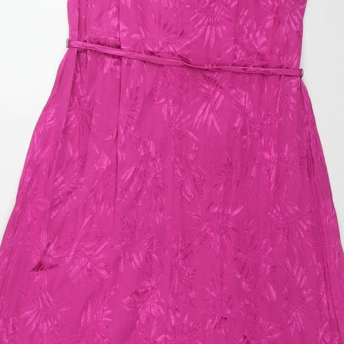 M&Co Womens Pink Geometric Polyester Trapeze & Swing Size 12 V-Neck Pullover - Leaf pattern
