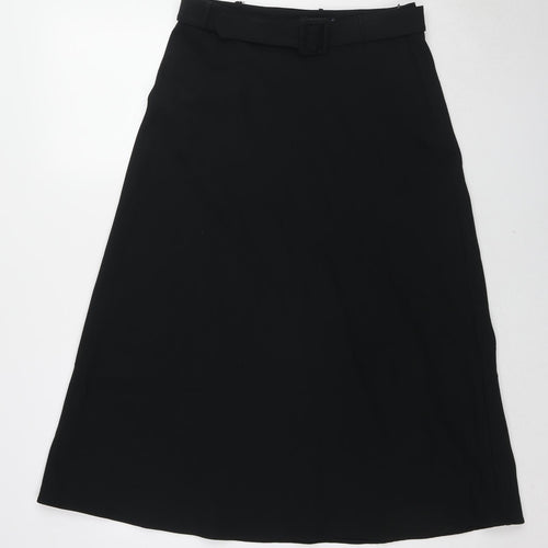 Marks and Spencer Womens Black Polyester A-Line Skirt Size 12 Zip - Belt included