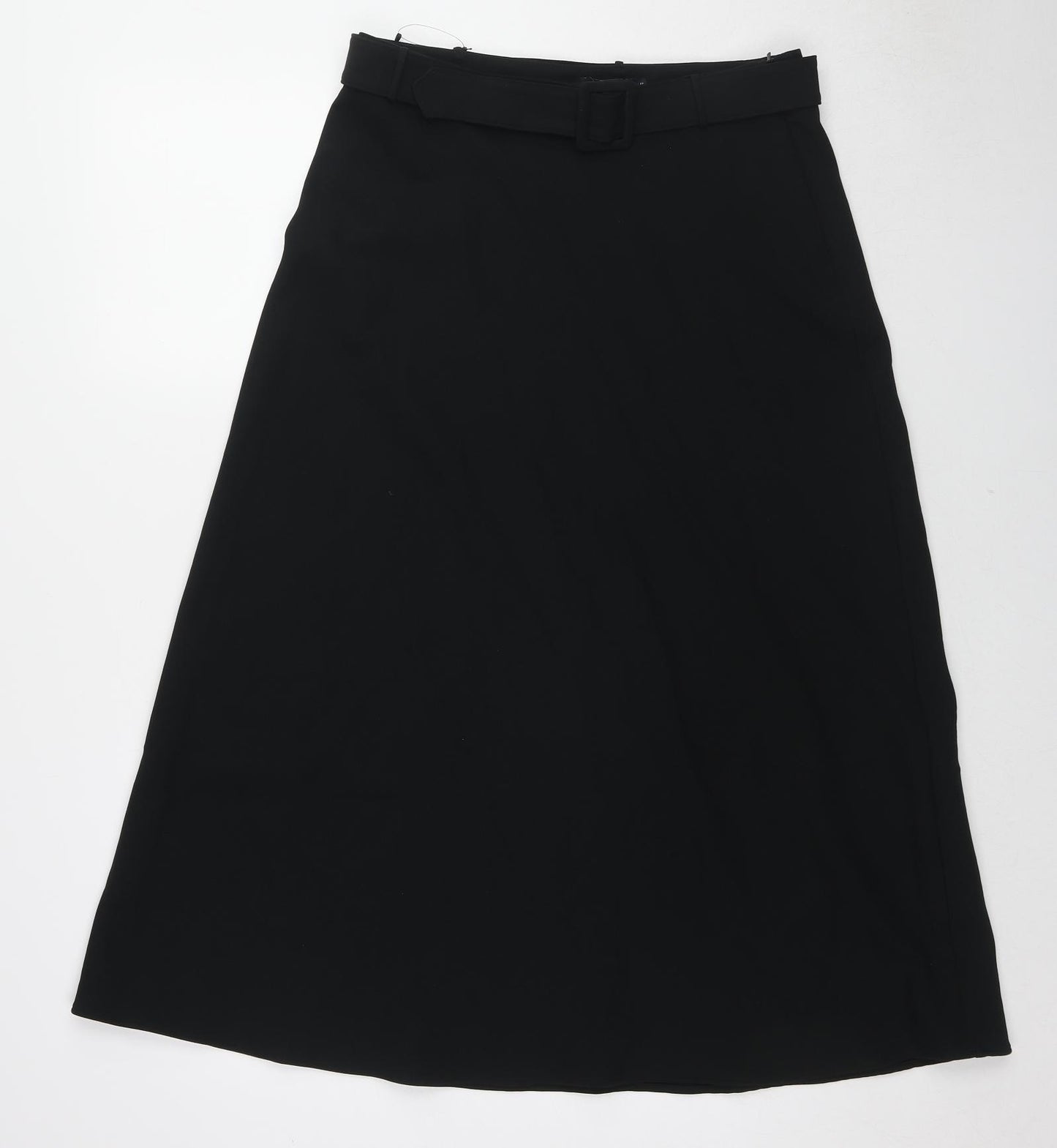 Marks and Spencer Womens Black Polyester A-Line Skirt Size 12 Zip - Belt included