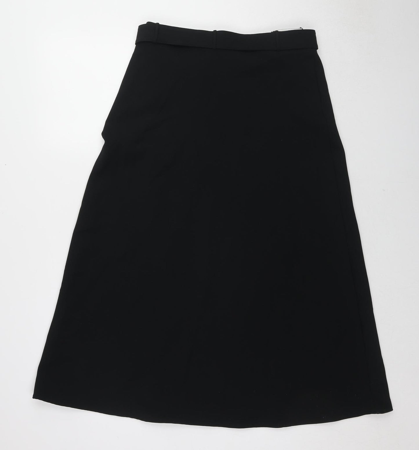 Marks and Spencer Womens Black Polyester A-Line Skirt Size 12 Zip - Belt included