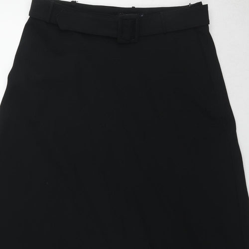 Marks and Spencer Womens Black Polyester A-Line Skirt Size 12 Zip - Belt included