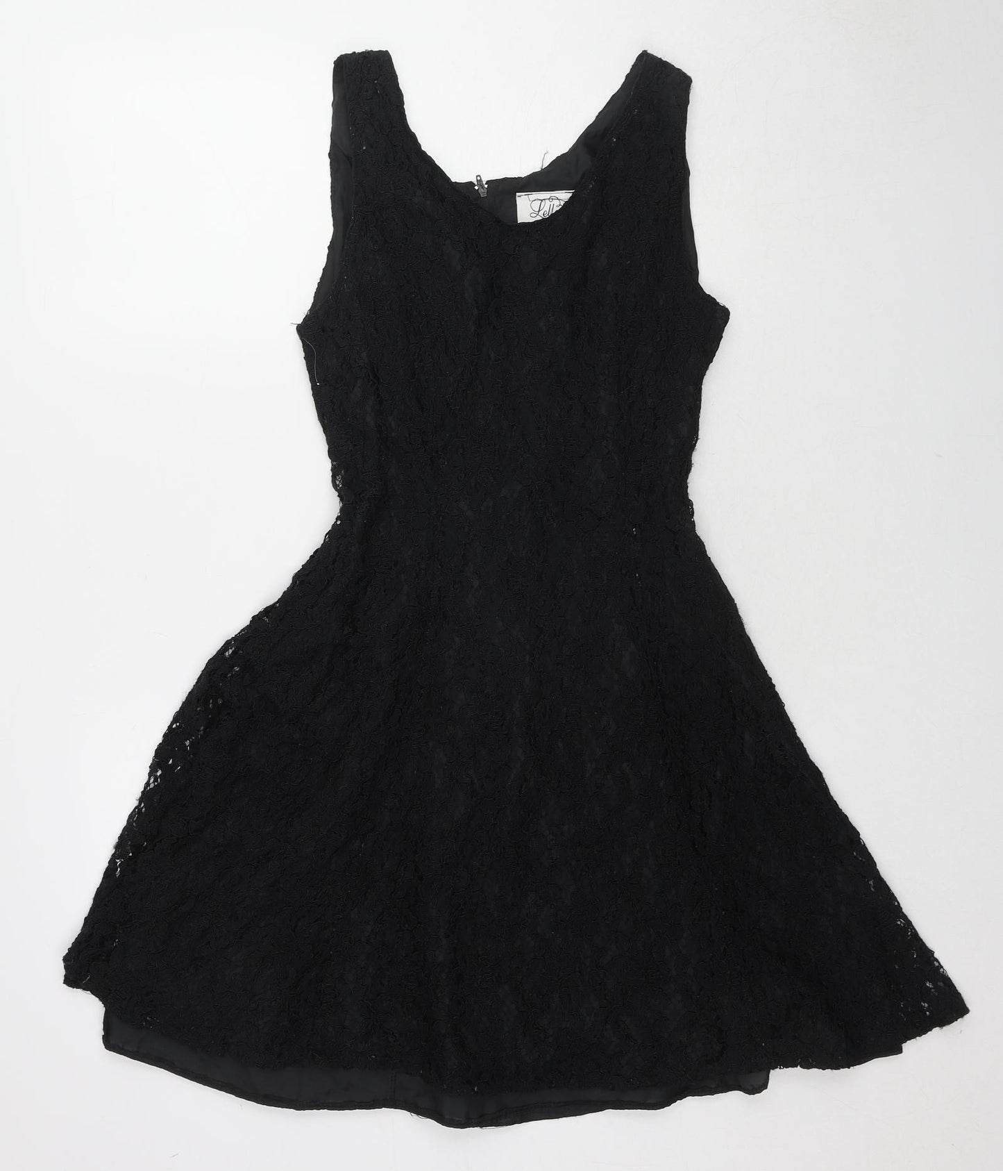 Lella Of London Womens Black Polyester Fit & Flare Size 14 Scoop Neck Zip