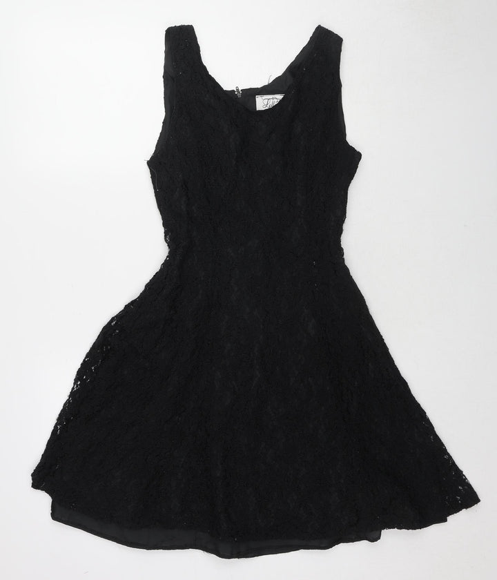 Lella Of London Womens Black Polyester Fit & Flare Size 14 Scoop Neck Zip