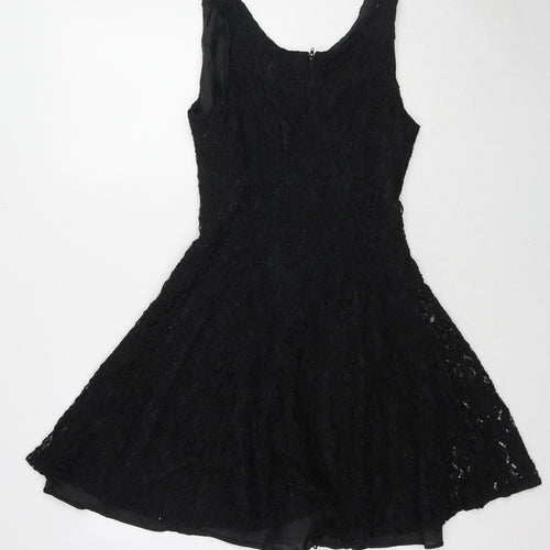 Lella Of London Womens Black Polyester Fit & Flare Size 14 Scoop Neck Zip