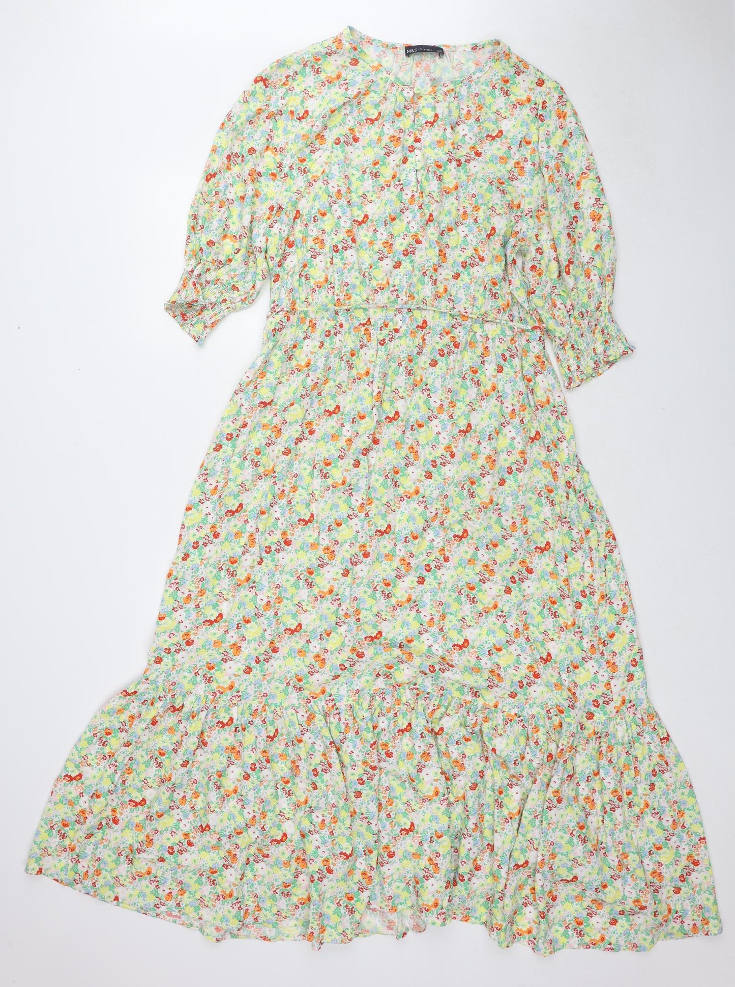 Marks and Spencer Womens Multicoloured Floral Viscose A-Line Size 16 Round Neck Pullover