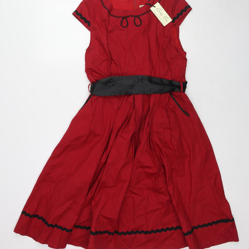 Lindy Bop Womens Red Cotton A-Line Size 14 Round Neck Zip