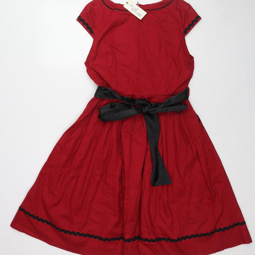 Lindy Bop Womens Red Cotton A-Line Size 14 Round Neck Zip