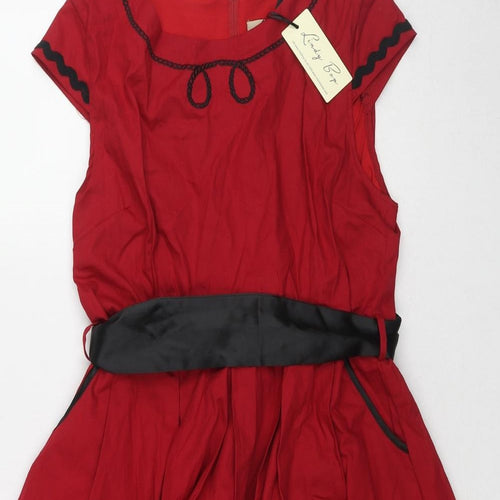 Lindy Bop Womens Red Cotton A-Line Size 14 Round Neck Zip